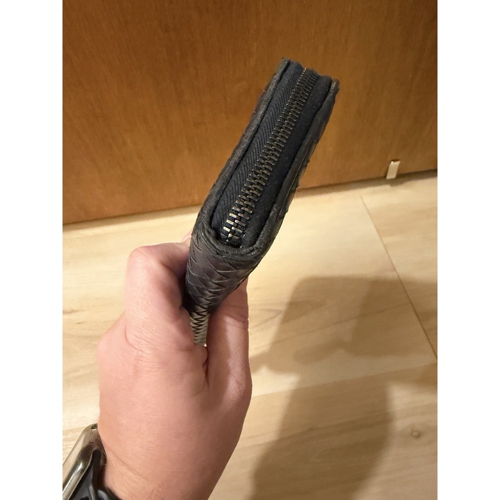 BOTTEGA VENETA Intrecciato Zippy Long Wallet Black Leather Zip Soft Woven - Picture 9 of 11